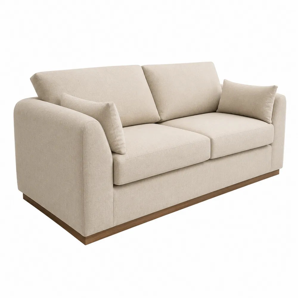 Sofa dwuosobowa z tkaniny poliestrowej, długość 150 cm, beżowa