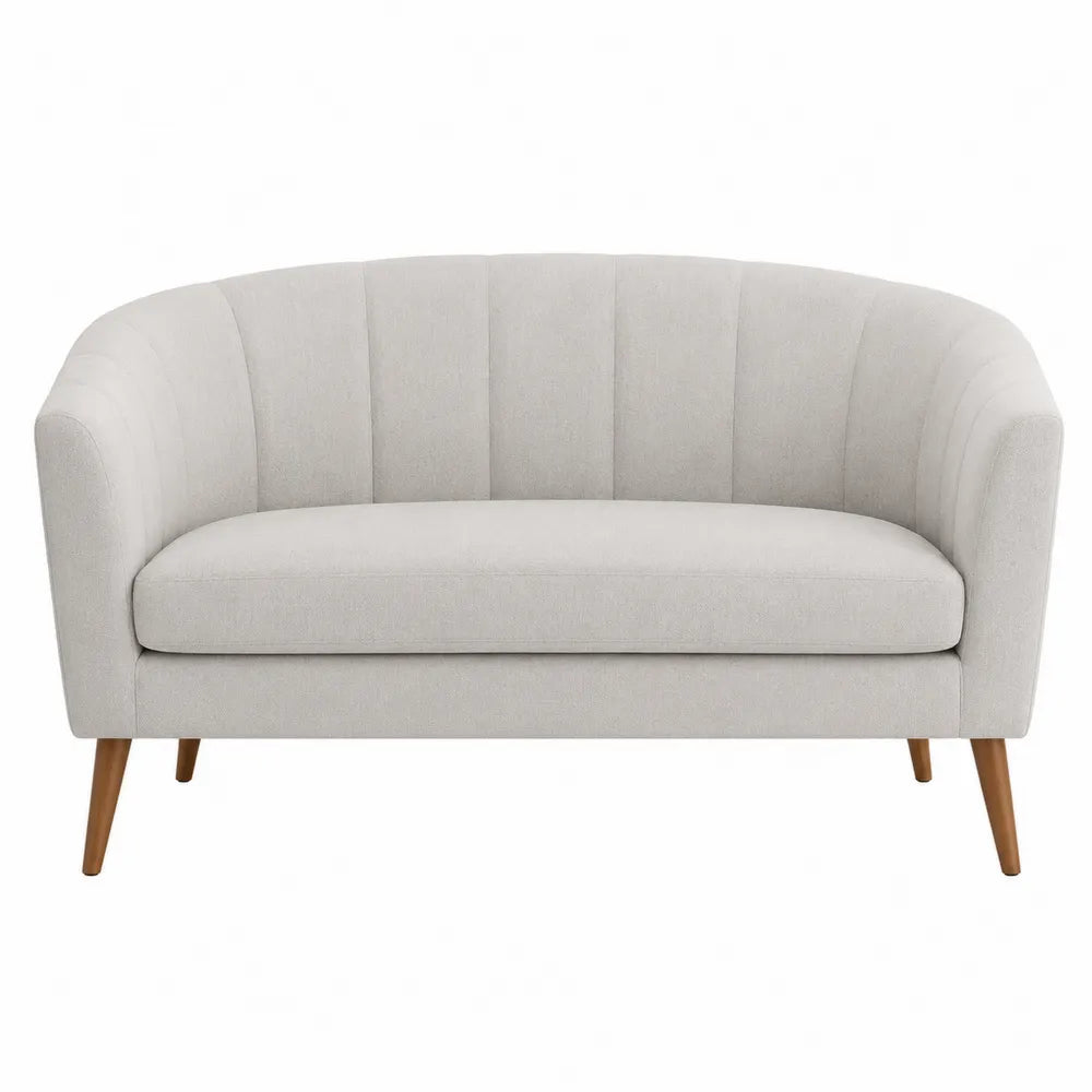 Dwuosobowa sofa z tkaniny lnianej jasnoszara na bukowych nogach