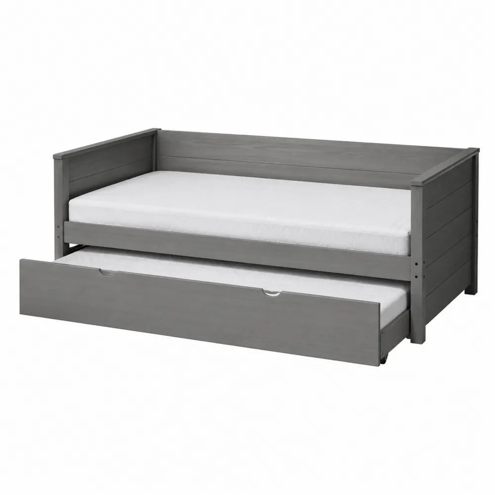 Łóżko dzienne z wysuwanym miejscem do spania z drewna sosnowego szare 90x200 cm