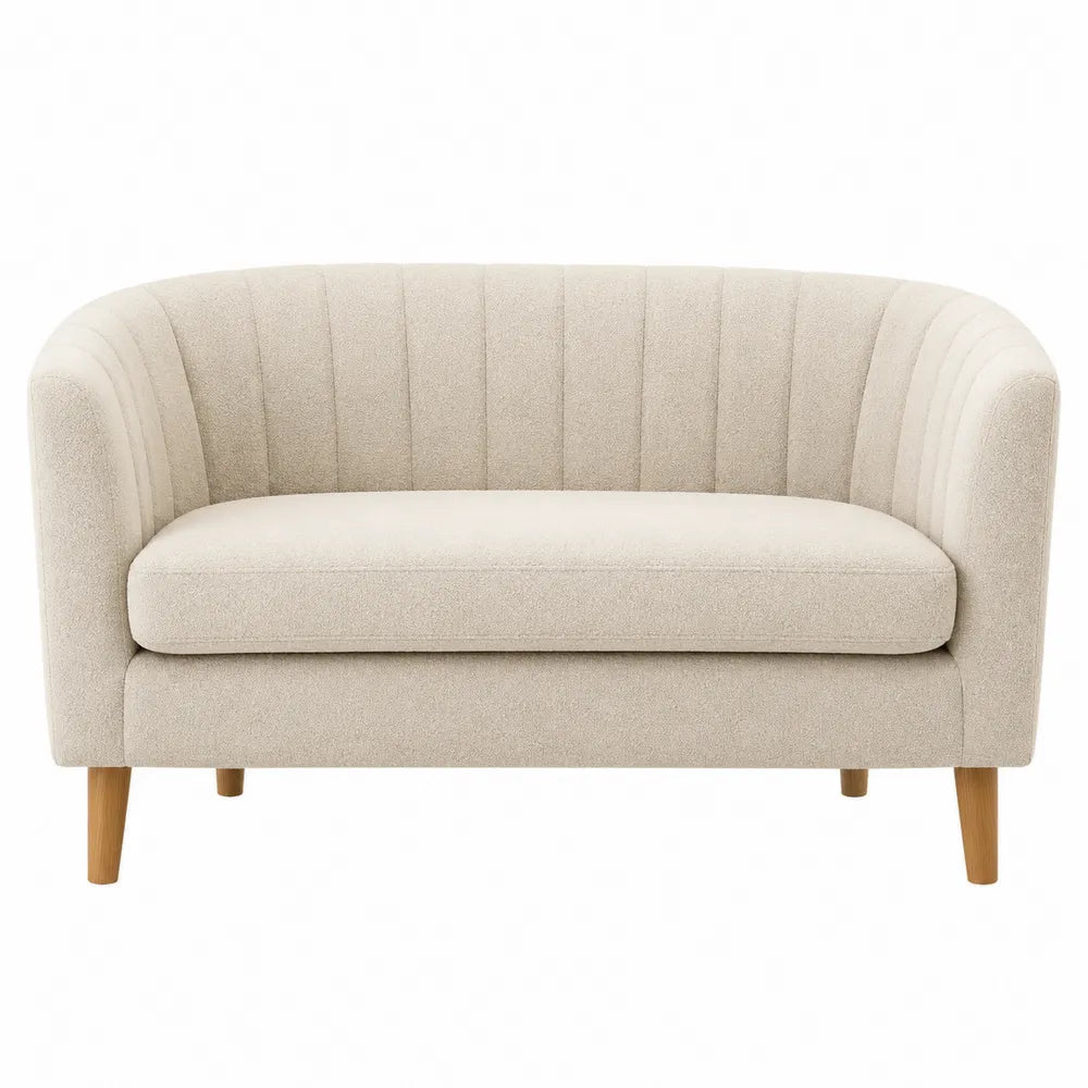 Sofa dwuosobowa z tkaniny poliestrowej kremowa 150 cm