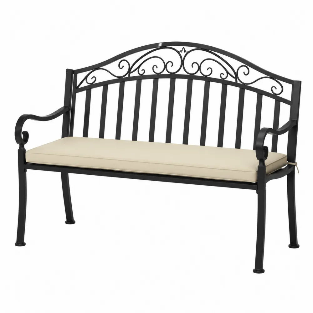 Ławka ogrodowa stalowa z beżową poduszką 128 cm