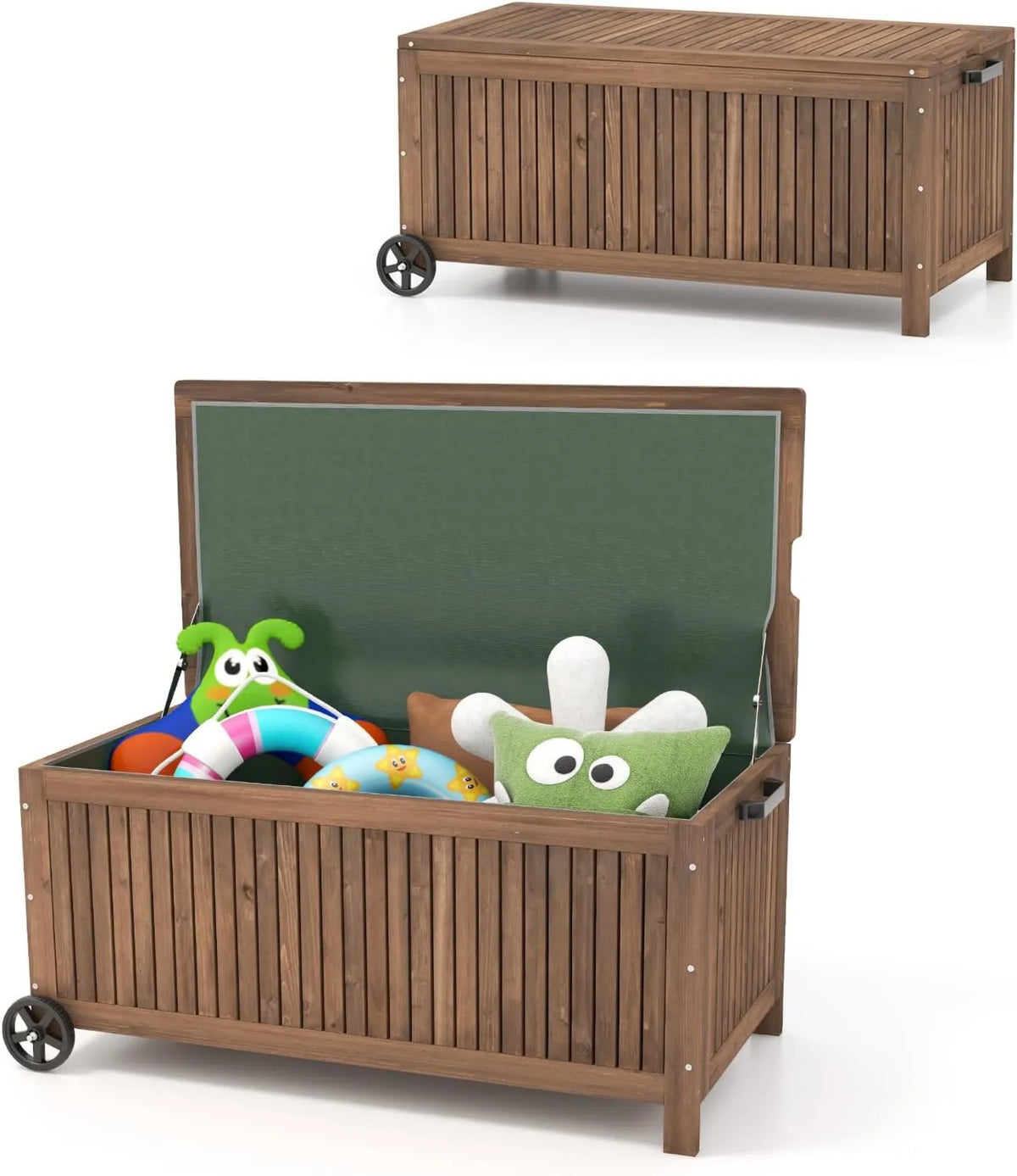 Skrzynia ogrodowa, 51 cm, 114 x 58,5 x 51 cm, 213 l, GOPLUS Skrzynia na poduszki 213 litrów z rolkami, skrzynia ogrodowa ze zdejmowaną