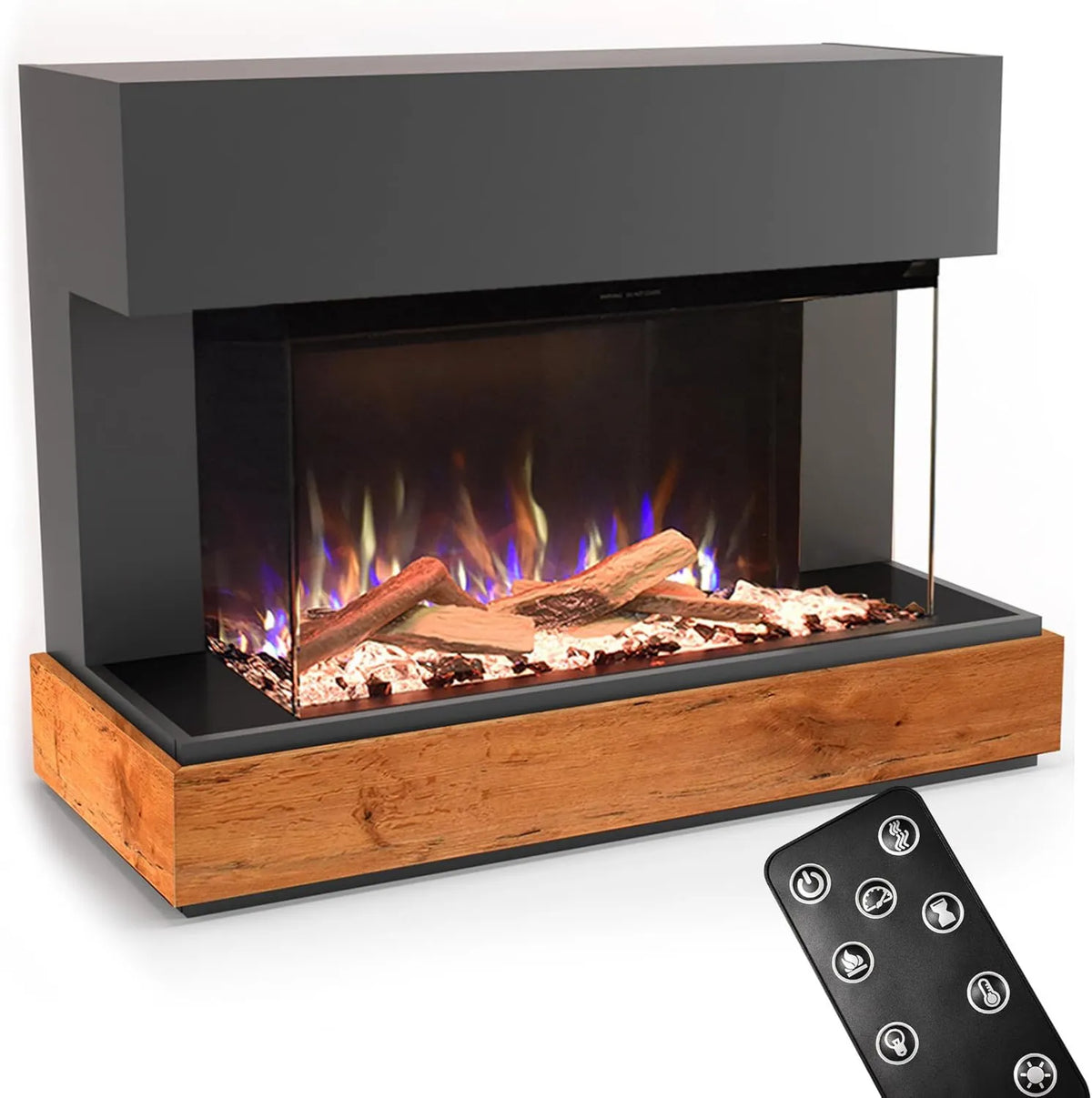 Palenisko ogrodowe, 1500 W, 114x89x41,5, timer, GLOW FIRE Komin elektryczny CURIE z realistycznym ogniem LED 3D E-Motion, efektem płomieni