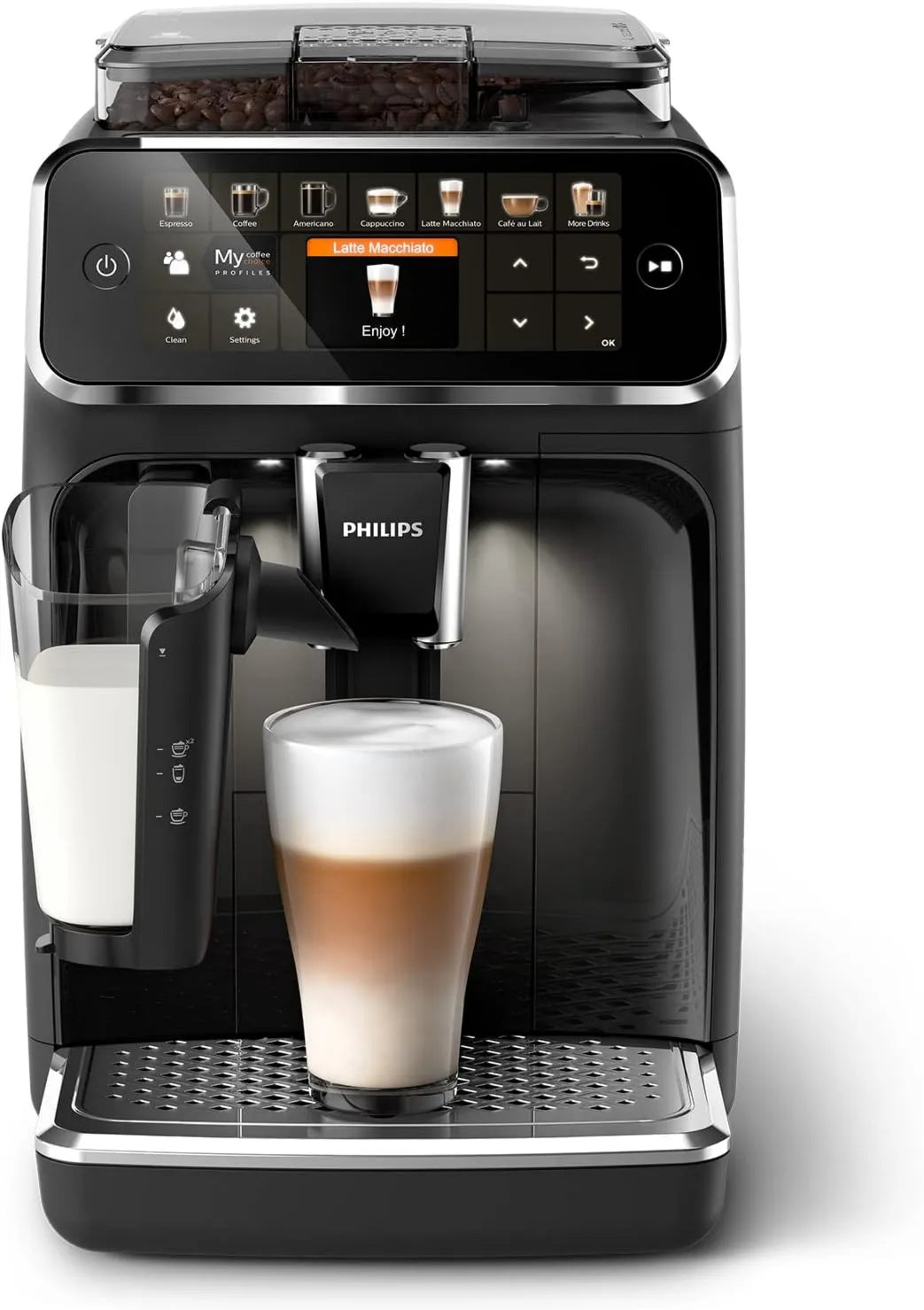PHILIPS automatyczny ekspres do kawy, 12 napojów, ekspres do kawy ziarno 5400, LatteGo carafe, czarny EP5441 / 50, szlifierka expresso z 4 profilami użytkownika, intuicyjny ekran EP5441/50