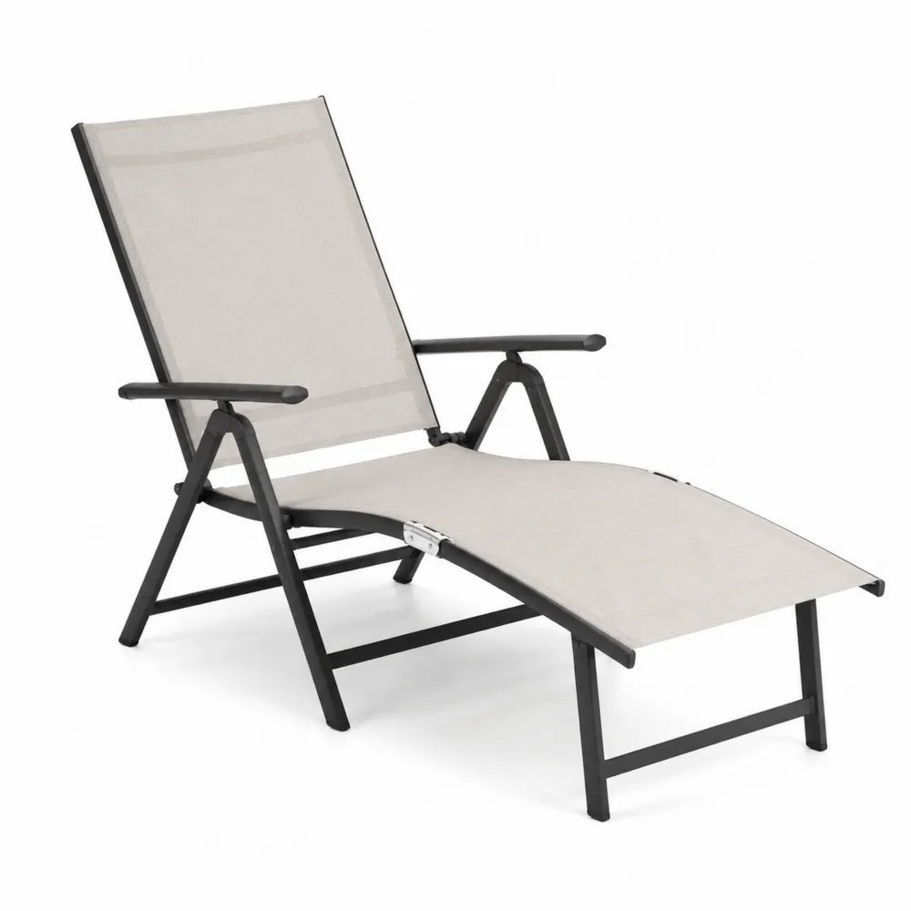 Leżak aluminiowy z tekstylenu, beżowy, 190 cm x 60 cm x 30 cm