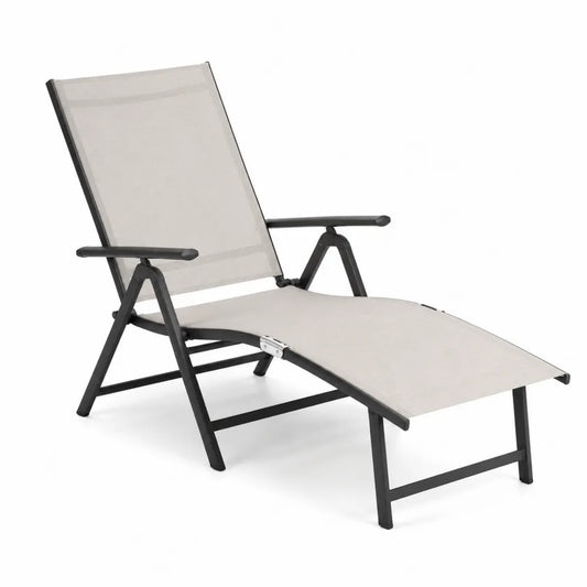 Leżak aluminiowy z tekstylenu, beżowy, 190 cm x 60 cm x 30 cm