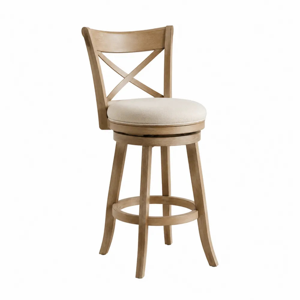 Hoker drewniany z tkaninowym obiciem beżowy 102 cm