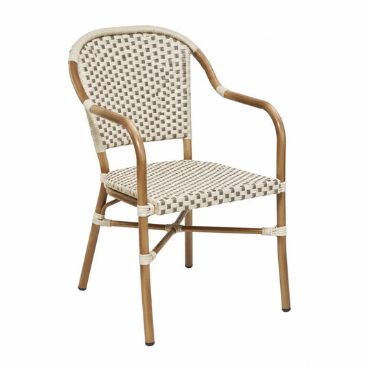 Krzesło aluminiowe z technorattanu z podłokietnikami beżowe/brązowe