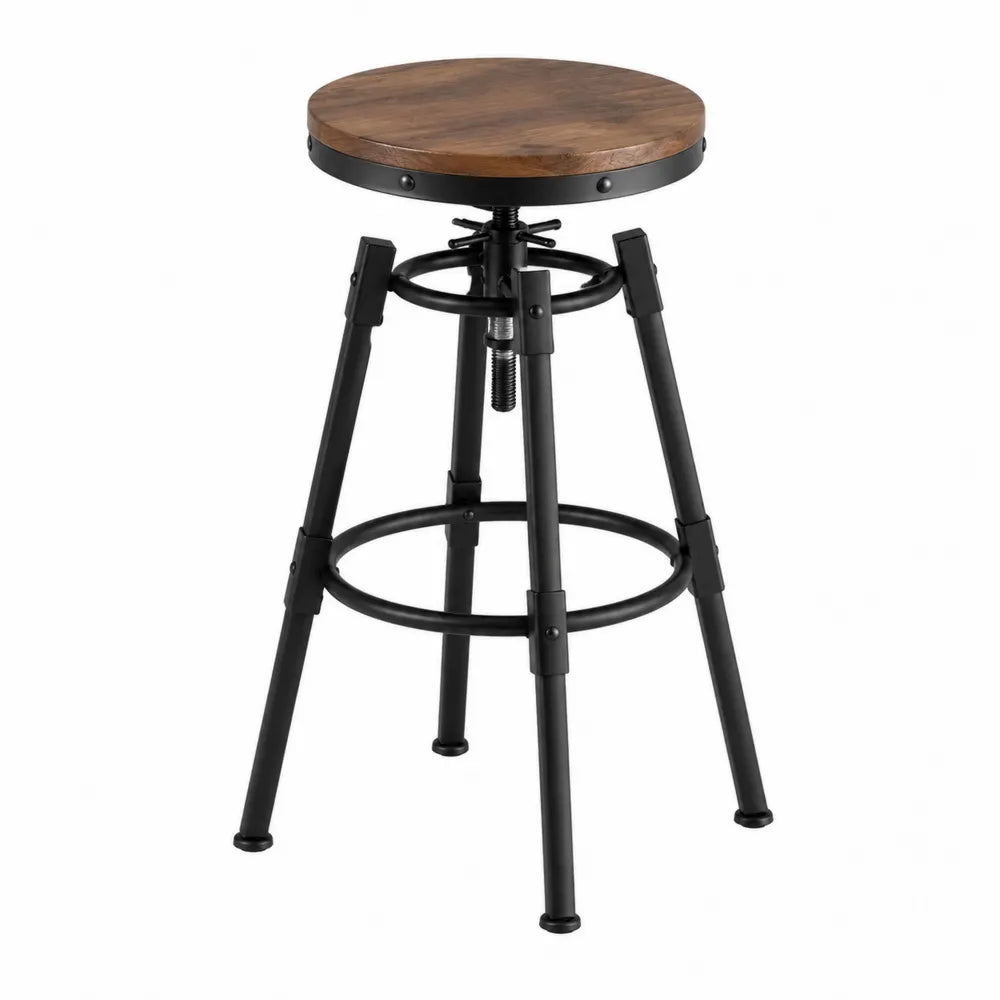 Hoker z litego drewna i stalowym stelażem czarny/brązowy 45 cm