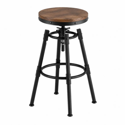 Hoker z litego drewna i stalowym stelażem czarny/brązowy 45 cm