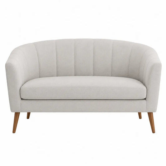 Dwuosobowa sofa z tkaniny lnianej jasnoszara na bukowych nogach