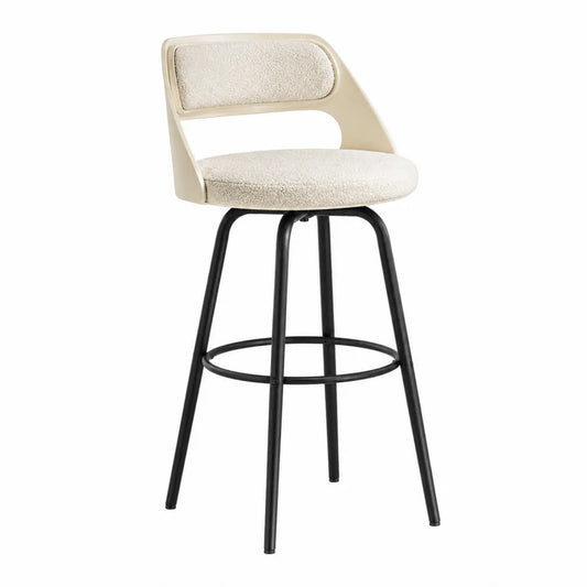 Hoker barowy z obrotowym siedziskiem tkanina boucle metal beżowy 104 cm