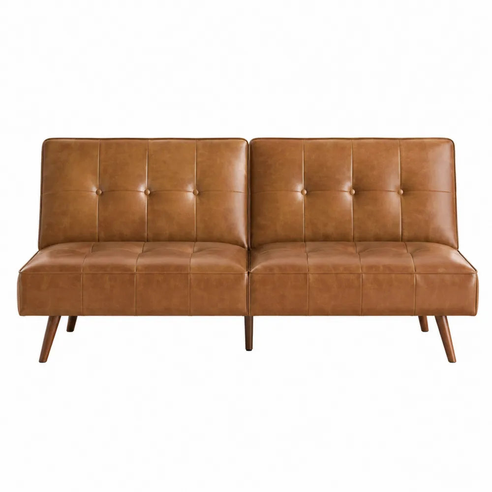 Sofa rozkładana ze skóry PU brązowa 200x90x85 cm