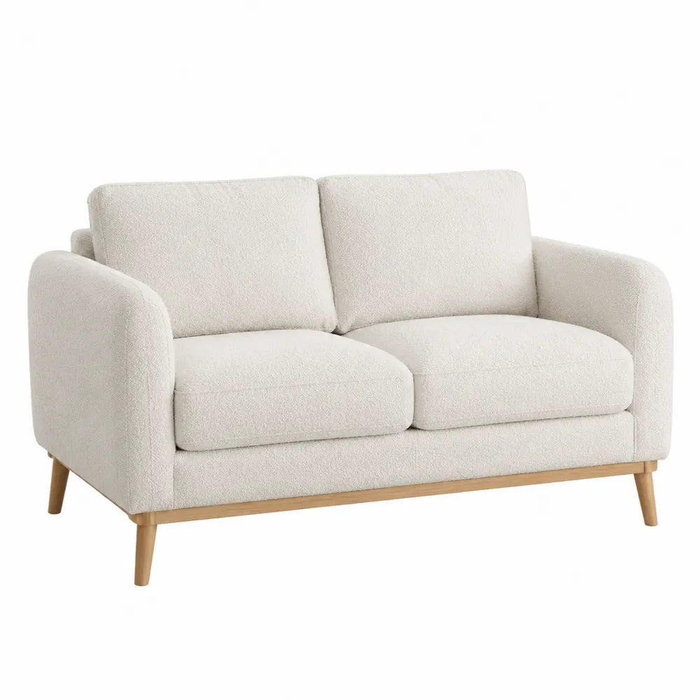 Dwuosobowa sofa, poliester, drewno, kremowa 150x85x90 cm