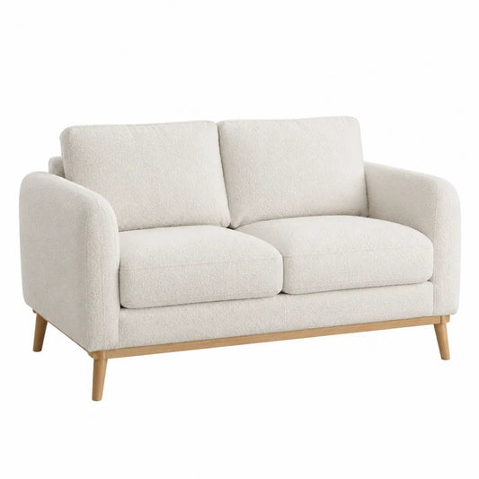 Dwuosobowa sofa, poliester, drewno, kremowa 150x85x90 cm
