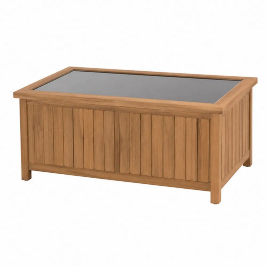 Stół ogrodowy prostokątny drewno teak szkło hartowane 100x50x40 cm brązowy