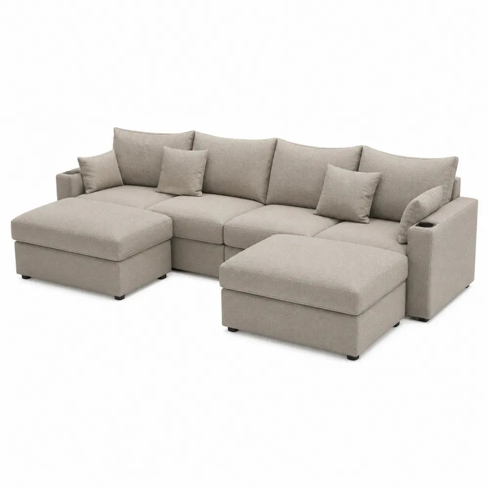 Sofa narożna modułowa z tkaniny beżowa