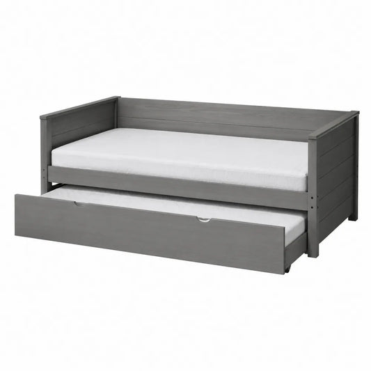 Łóżko dzienne z wysuwanym miejscem do spania z drewna sosnowego szare 90x200 cm