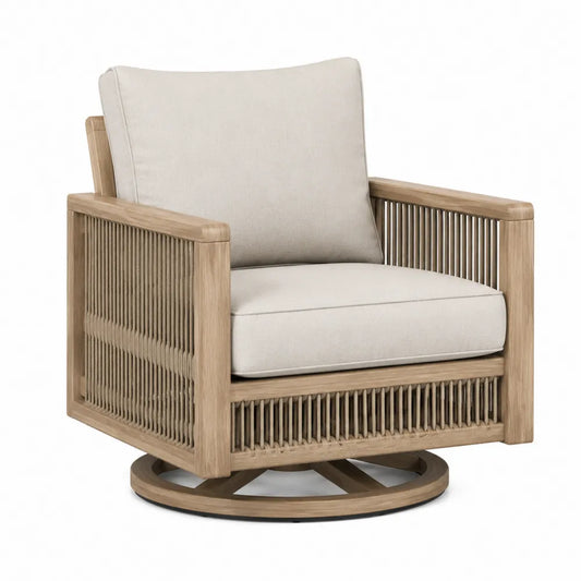 Fotel obrotowy z drewna tekowego 80 cm x 75 cm x 85 cm beżowy