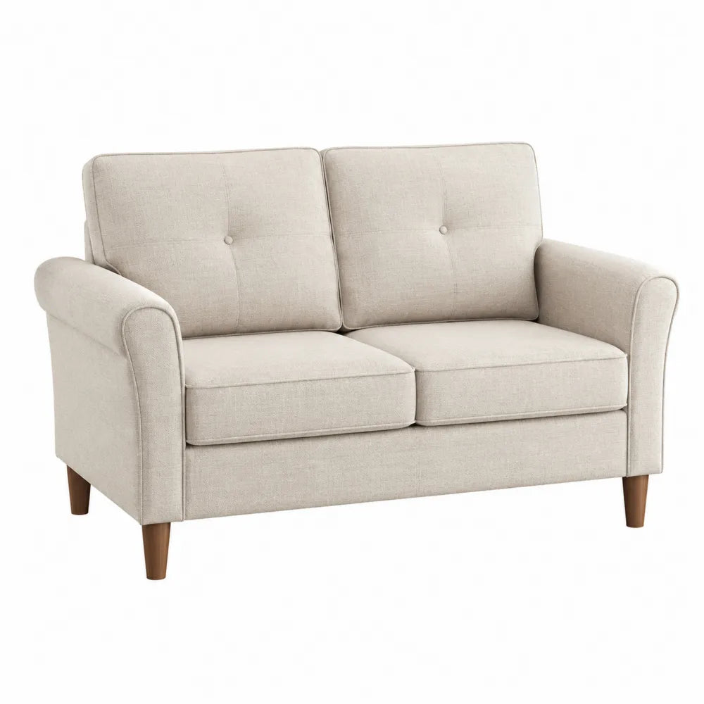 Sofa dwuosobowa z podłokietnikami, poliester, 150 cm, beżowy