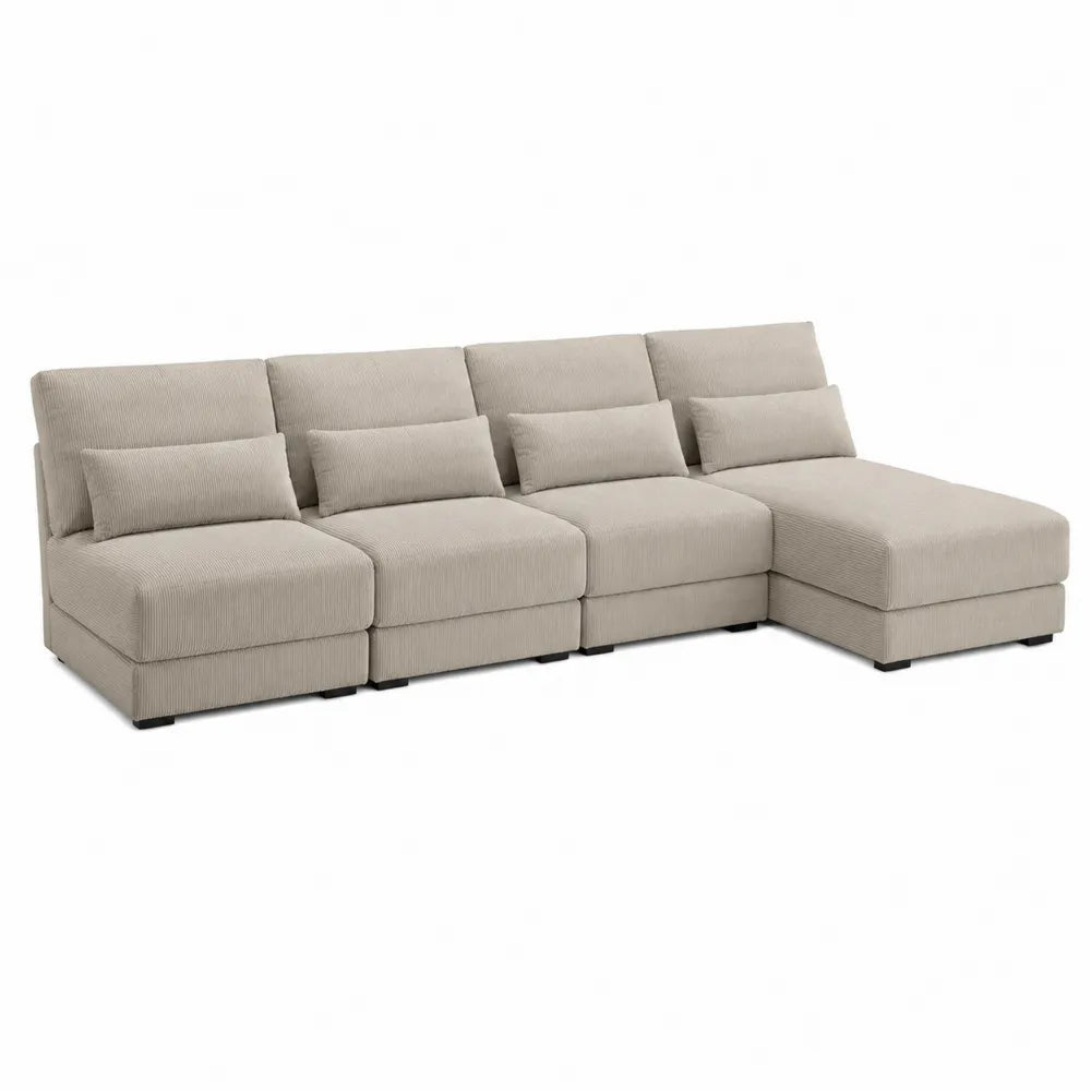 Modułowa sofa narożna z poliestru sztruksowego w kolorze beżowym 340x100x90 cm