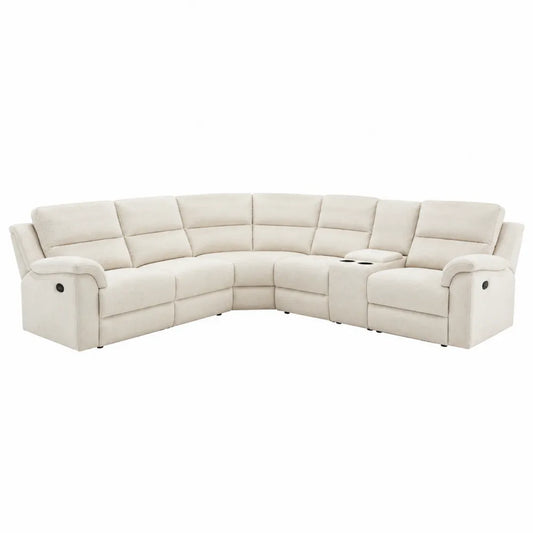Kremowa modułowa sofa narożna z funkcją relaks, poliester, 270x270x90 cm