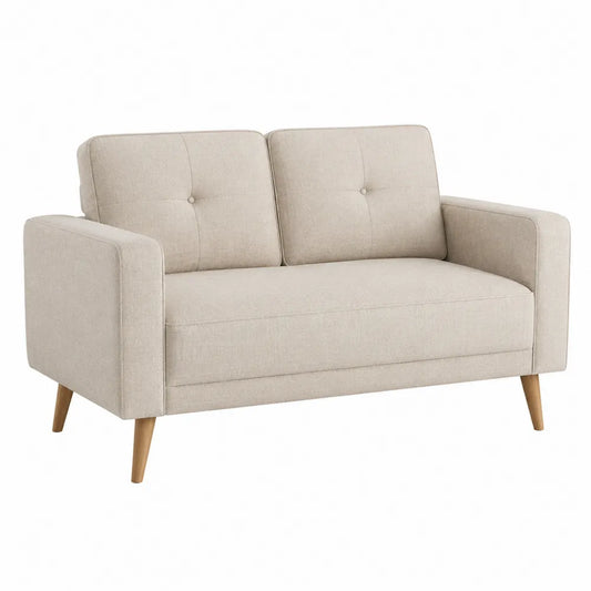 Beżowa sofa dwuosobowa z drewna bukowego