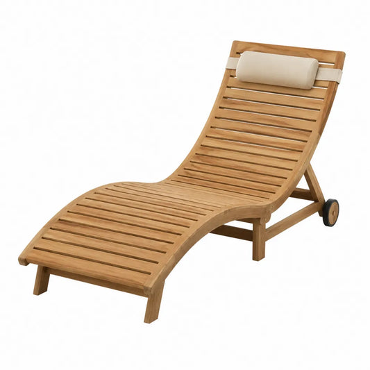 Leżak ogrodowy drewniany teak z poduszką beżowy