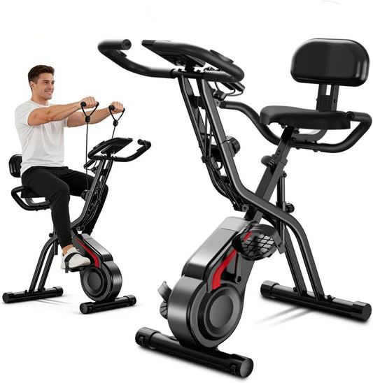 Rower, 136 kg, Składany rower treningowy 5 w 1 do domu, rower statyczny z 8 poziomami oporu magnetycznego, elastycznymi taśmami