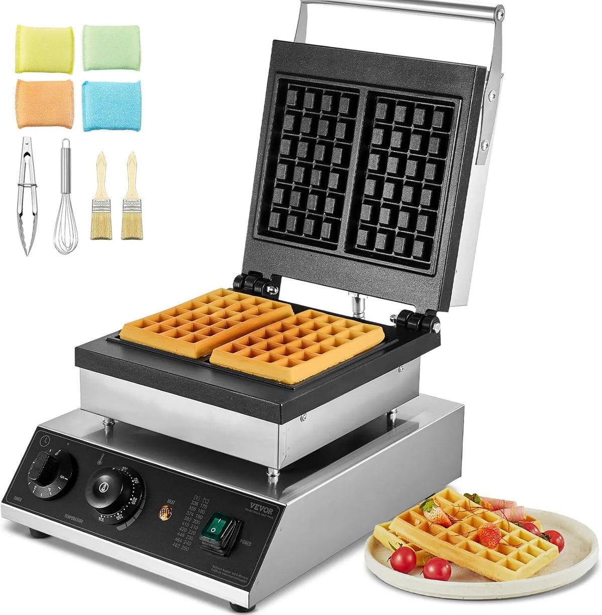 VEVOR gofrownica / opiekacz, 2PC elektryczny wafler, Aparat, 2000 W, profesjonalne, z powłoką nieprzywierającą powłoki, 2 strefy temperatury, stal nierdzewna 2PCs