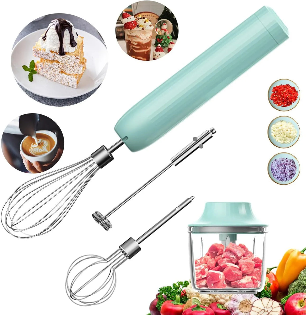 PowCube, Mchnienie mleka, Emulgator mleka, 4-in-1 Mikser, Przenośny, Mini Cebula Hammer 300 ML, Cappuccinos, 4 prędkości 4-en-1