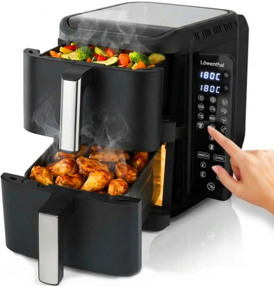 Silvergear frytkownica beztłuszczowa, XL 11 l, 44, 5 × 27.9x35, 2 cm, 11 l, 2800 W, 12 programów, 60 do 200°C, dotyk, czarny, cyfrowy ekran dotykowy 27.9x35.2