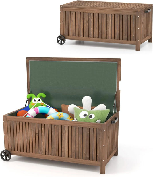 Skrzynia ogrodowa, 51 cm, 114 x 58,5 x 51 cm, 213 l, GOPLUS Skrzynia na poduszki 213 litrów z rolkami, skrzynia ogrodowa ze zdejmowaną