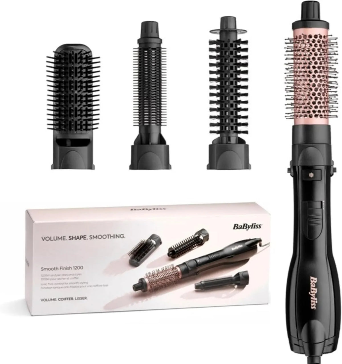 BaByliss, Akcesoria do AS122E, 1200 W, czarny, Gładki Wykończenie 1200, 4- in-1 Szczotka do suszenia
