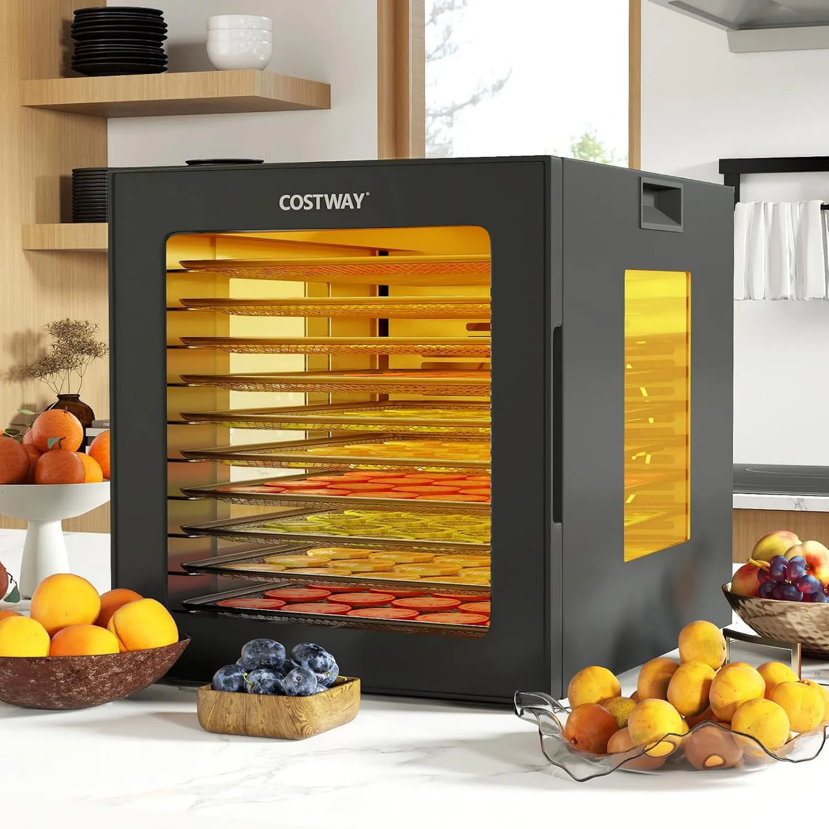 GOPLUS suszarka do żywności, Odwodniony żywności, Maszyna, 35 do 75°C, stal nierdzewna, czarny, do suchych owoców, GOLLUS