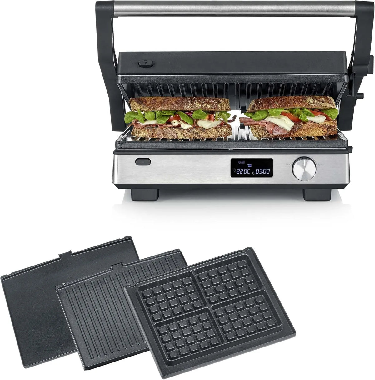 Severin grill elektryczny, KG 2380 panini grill i croque- monsieur, Apparatus, 000 W, stal nierdzewna, czarny, do warzyw