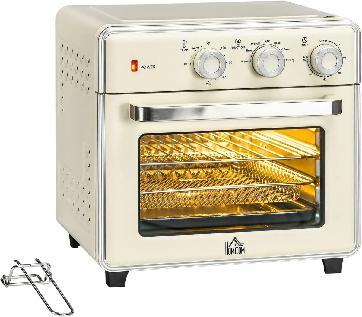 HOMCOM mini piekarnik, Piec elektryczny, 20 l, 1400 W, 90 do 230°C, licznik, grill, kompaktowy, biały, 5 trybów, metalowa suszarka powietrza, kosz smażenia