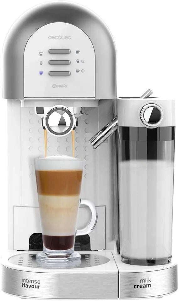 Cecotec automatyczny ekspres do kawy, Maszyna do kawy, 1, 7 l, 1470 W, duży zbiornik, biały, do kawy mielonej i w strąkach