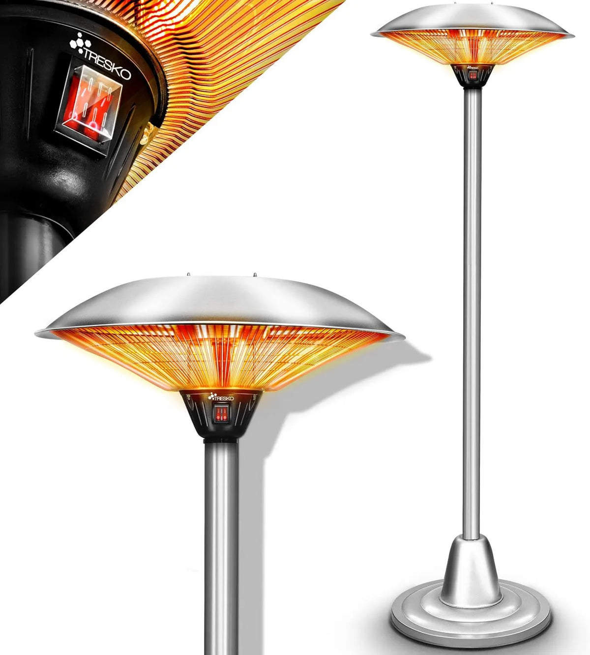 TRESKO, Grzejnik elektryczny, 2500 W, na zewnątrz, 2 poziomów ciepła, parasol grzewczy 2500 W