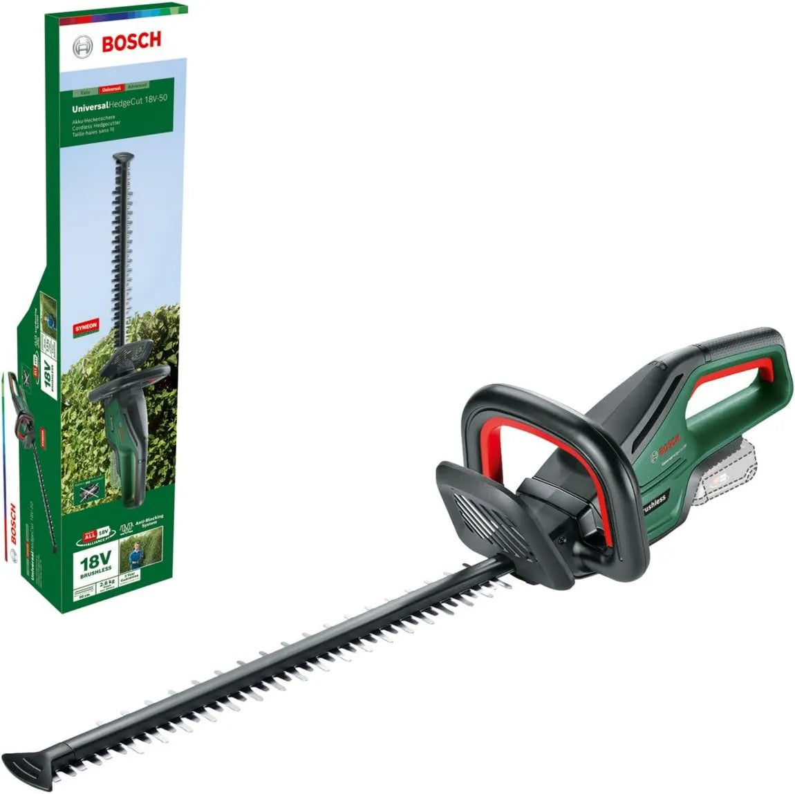 Bosch, 50 cm, zasilanie akumulatorowe, UniversalHedgeCut 18V-50 Sekator akumulatorowy, długość listwy tnącej 50 cm, opakowanie kartonowe