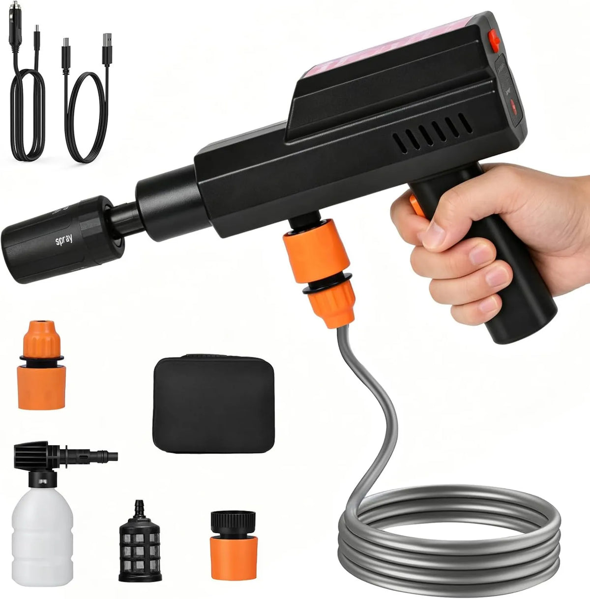Anosuwa, Wysokie ciśnienie czyszczarka 12, 000 mAh, 12 V, duży zbiornik, USB, 4 poziomów ciśnienia, USB- C i 12 V samochód ładowanie, 5 m rury, 5 w 1 Bus 12000 mAh