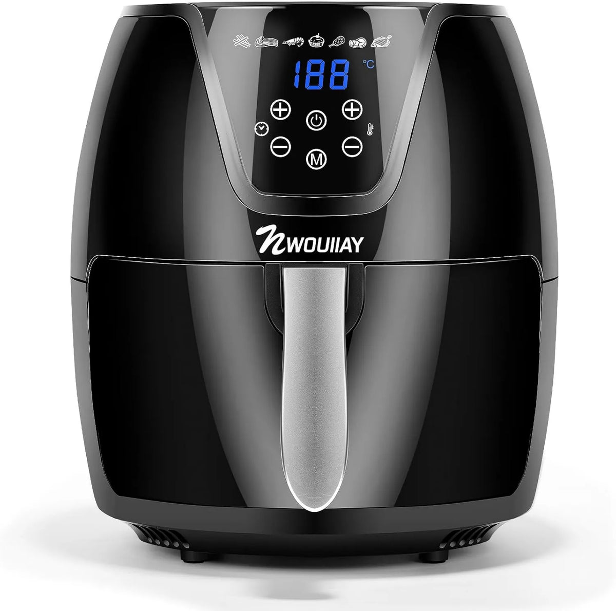 NWOUIIAY frytkownica beztłuszczowa, suszarka na gorące powietrze, 5.5 l, 1800 W, 7 programów, dotyk, minutnik, grill, wyjmowane
