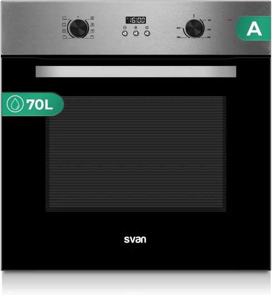 SVAN piekarnik do zabudowy, Piec elektryczny SHM8700DPX, 70 l, 3000 W, 8 programów, klasa energetyczna A, stal nierdzewna, piec wielofunkcyjny z wentylatorem ze stali nierdzewnej