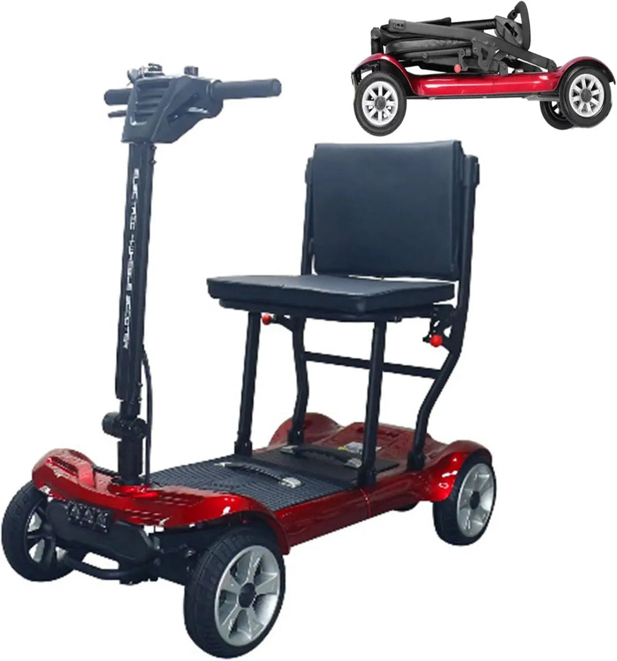 Składany Skuter Elektryczny, 16 Kg, 100 kg, 21 kg, 4-Kołowy Skuter Inwalidzki Dla Seniorów, Dla Osób Starszych I Niepełnosprawnych 10A-Red