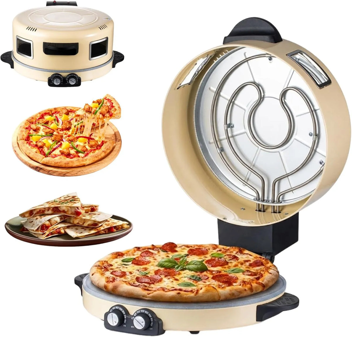 Generic, Elektryczny piec do pizzy, 40 cm, 2200 W, przenośny, 40 cm kamienny podstawa