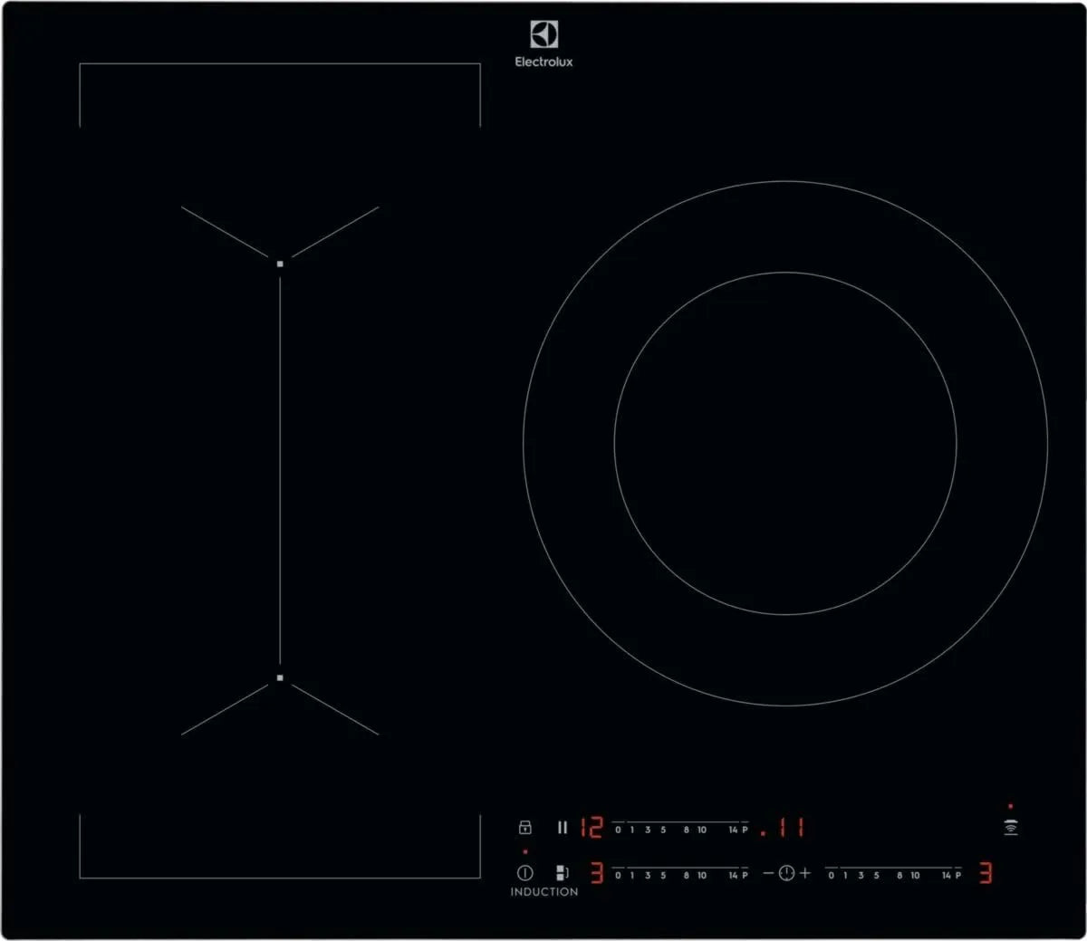 Electrolux płyta grzewcza, Płyta indukcyjna LIV63340CK Hob2Hood, 60 cm, 3 pola grzewcze, stół indukcyjny do gotowania, dotyk, licznik, bez framometru, strefa 28 cm 3, 7 kW